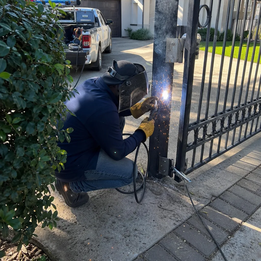 professional metal gate repair service with welding equipment